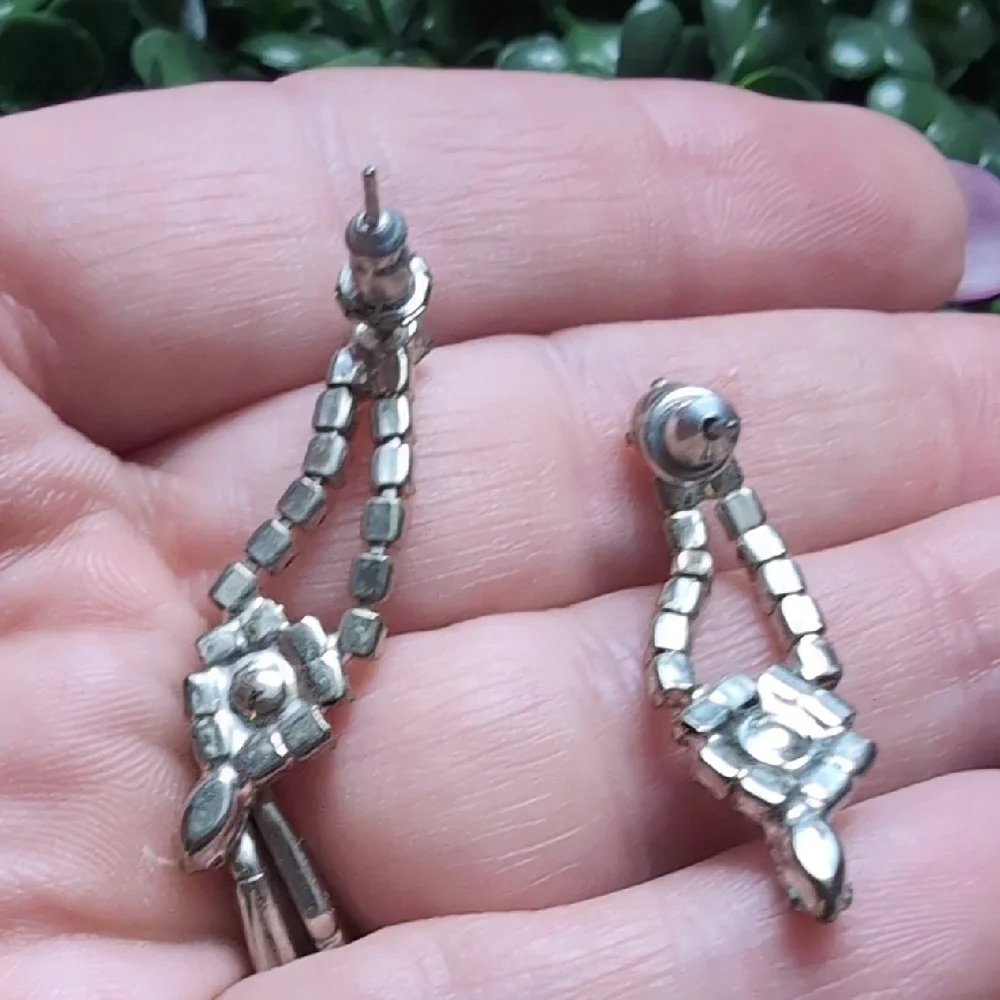 Elegant Silver and Drop Earrings with AB Crystals - Picture 7 of 9